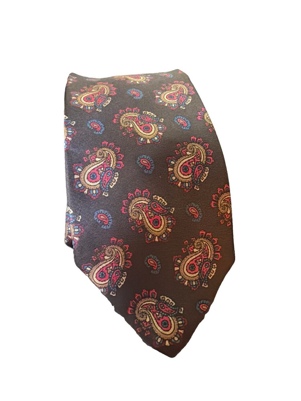 Vintage Brooks Brothers Silk Tie Black Paisley Geometric Made in USA 3.25" x 58"